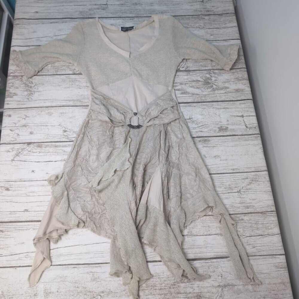 Zone Bleue Beige Textured Boho Midi Dress